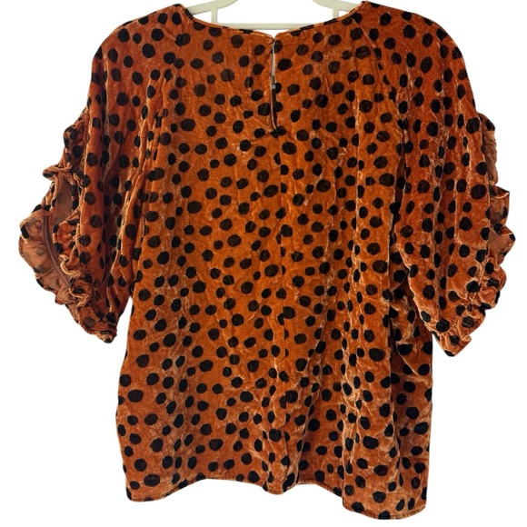 Madewell Velvet Memento Leopard Dot Ruffle Sleeve Top XL Burnt Orange Brown - Picture 5 of 13